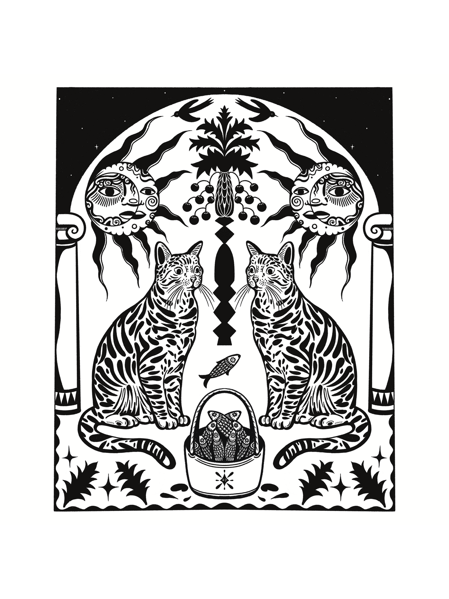 Art Print: Cats and fish