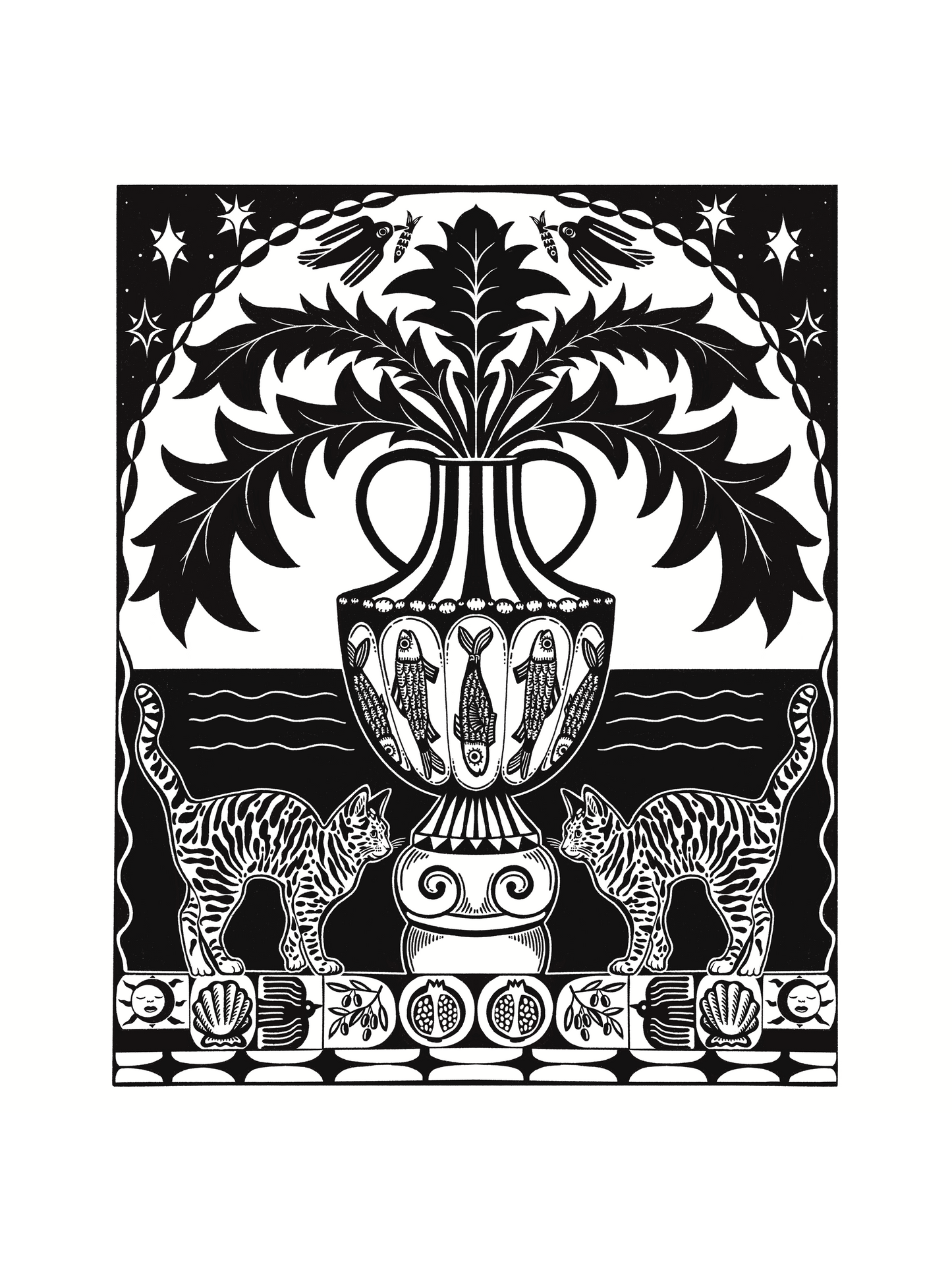 Art Print: Cats and vase